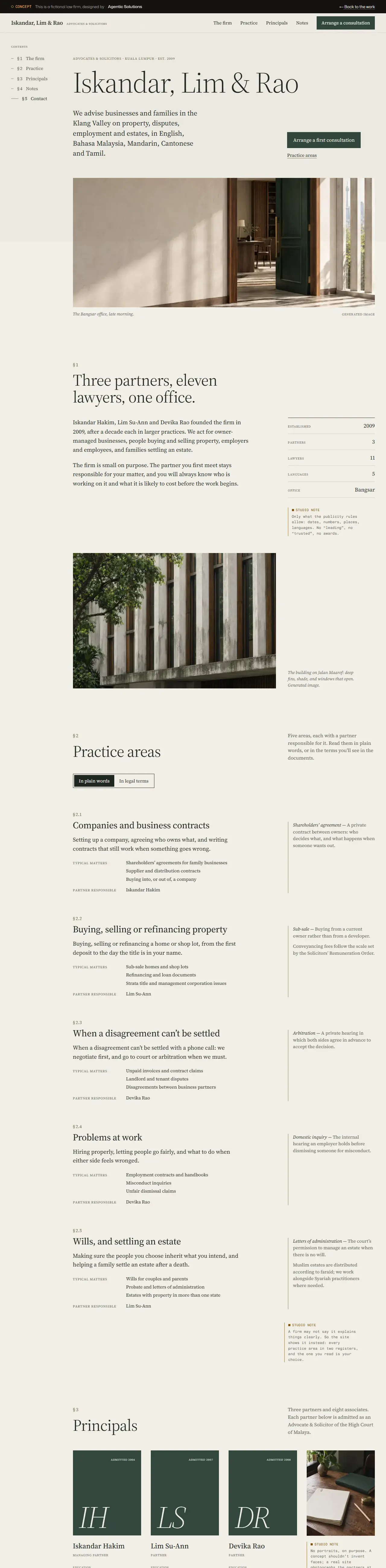 Iskandar, Lim & Rao, concept site, full page