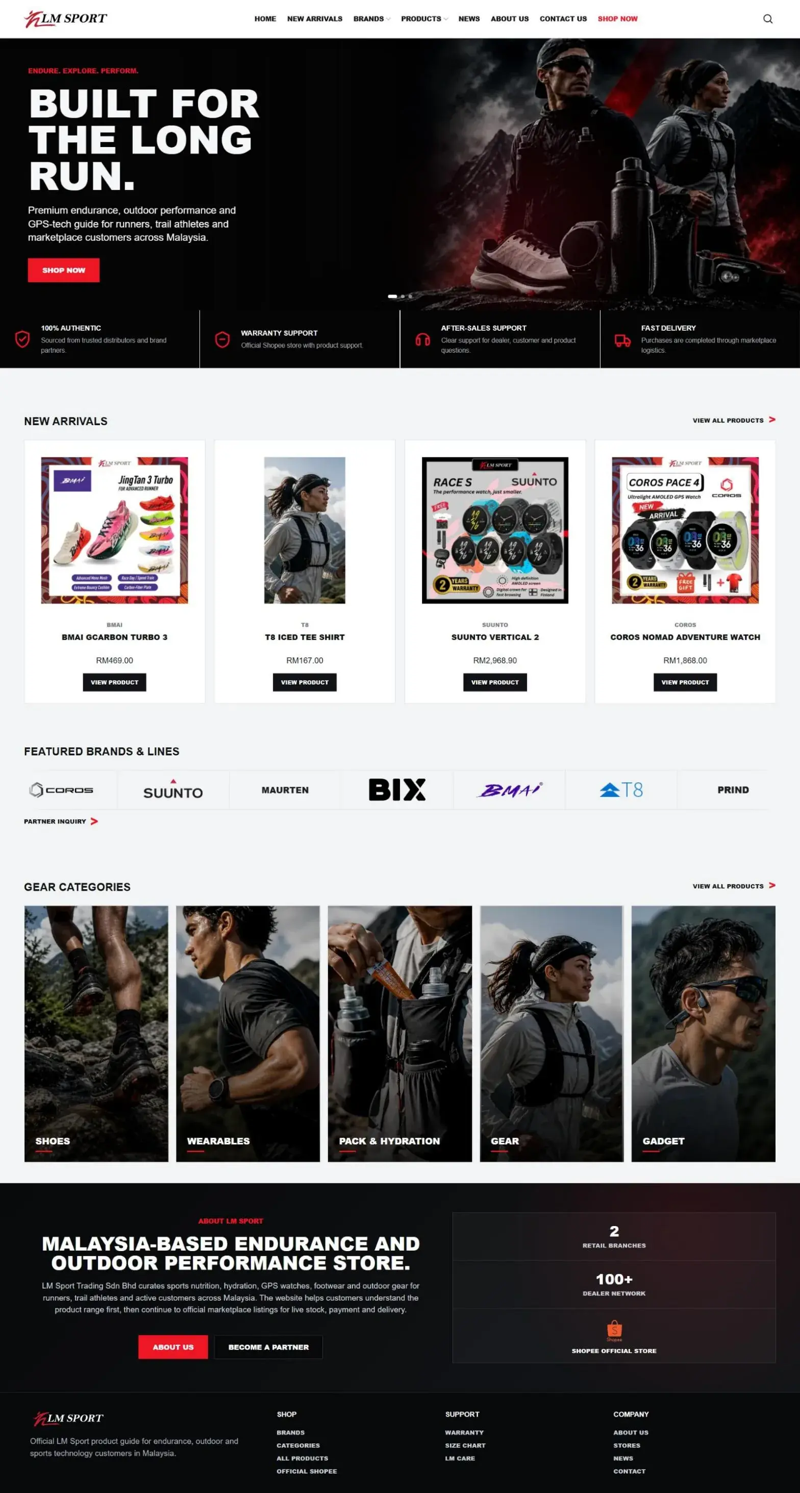 The LM Sport homepage, full length